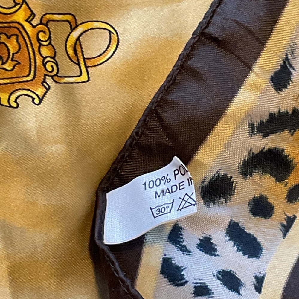 Equestrian Animal Print Scarf 20" X 20" square 100% Polyester Gold Beige Black - Picture 6 of 7